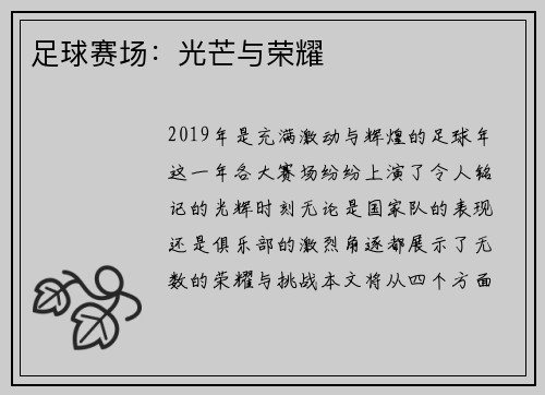 足球赛场：光芒与荣耀